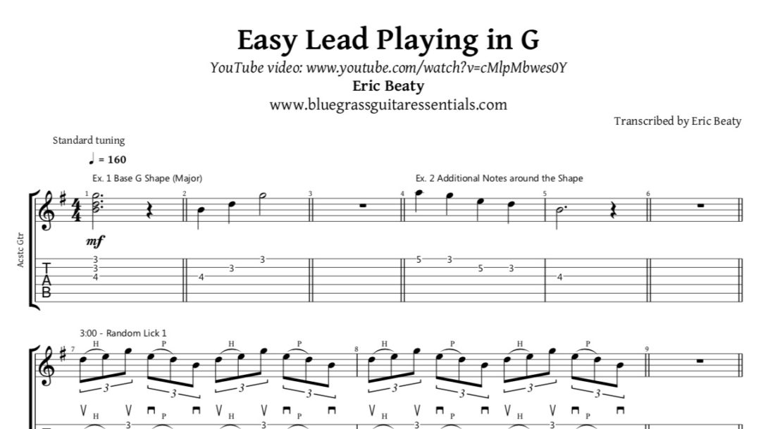 Tablature: Easy Lead Playing in G