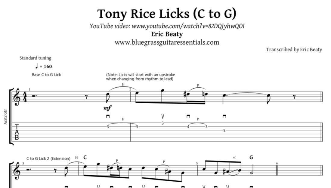 Tablature: Tony Rice Licks (C to G) Teaser