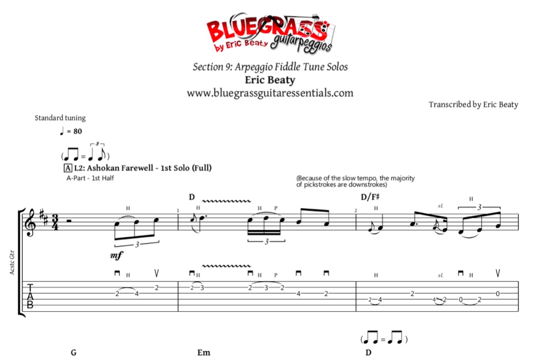 Bluegrass Guitarpeggios Ashokan Farewell tabs teaser